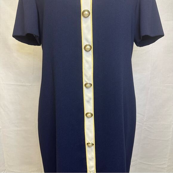 Vintage Talbots Navy Blue Dress with Contrast Trim and Pearl Buttons - Size 4 - Picture 3 of 11